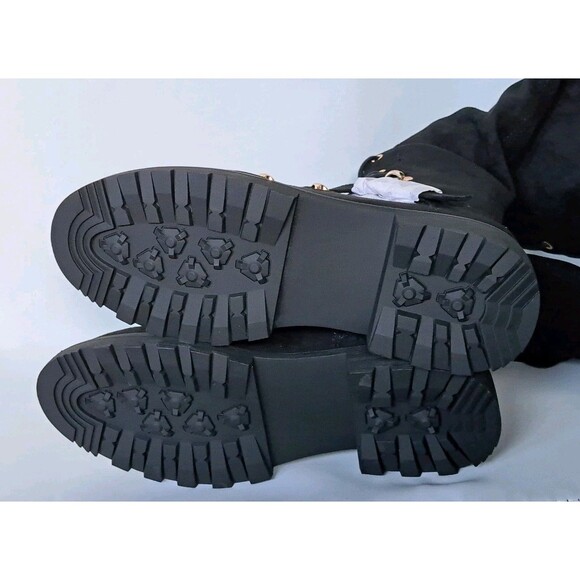 JustFab Phyllida Flat Black Over the Knee Lace Up Boots Women's Size 7 NEW NIB - Picture 6 of 10